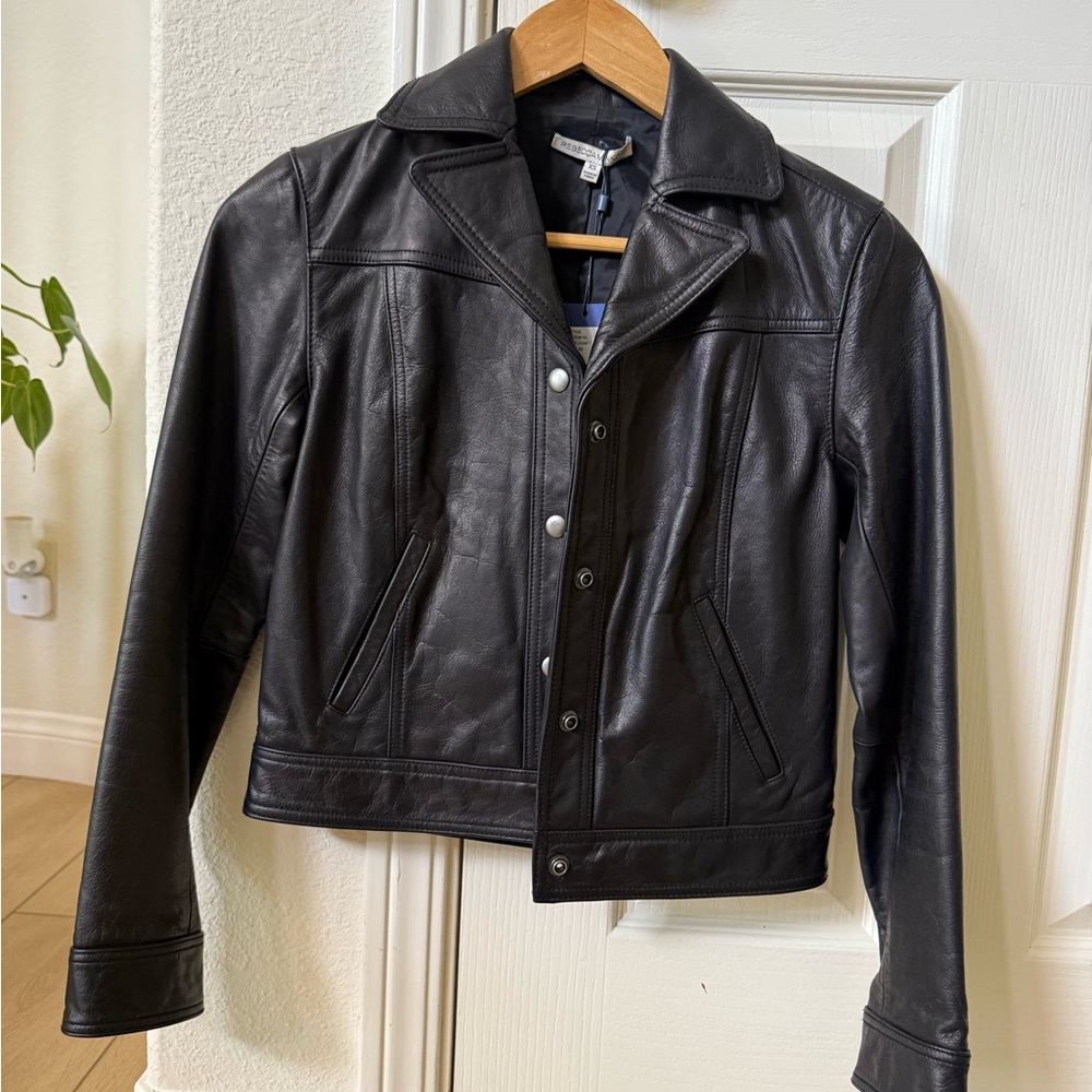 NWT Women’s Black Rebecca Minkoff 100% leather jacket size XS retail $498